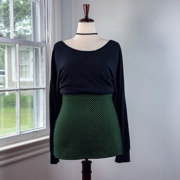 Zara Green and Black Geometric Knit Mini Skirt Medium Large Stretch Polka Dot - Picture 1 of 8